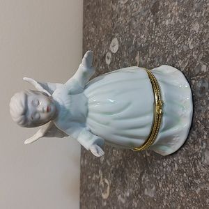 Angel Trinket Box, Vintage Limoge Style Large Angel Blowing Kiss